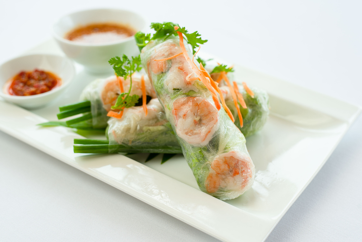 Fresh Spring Rolls on White Ceramic Plate